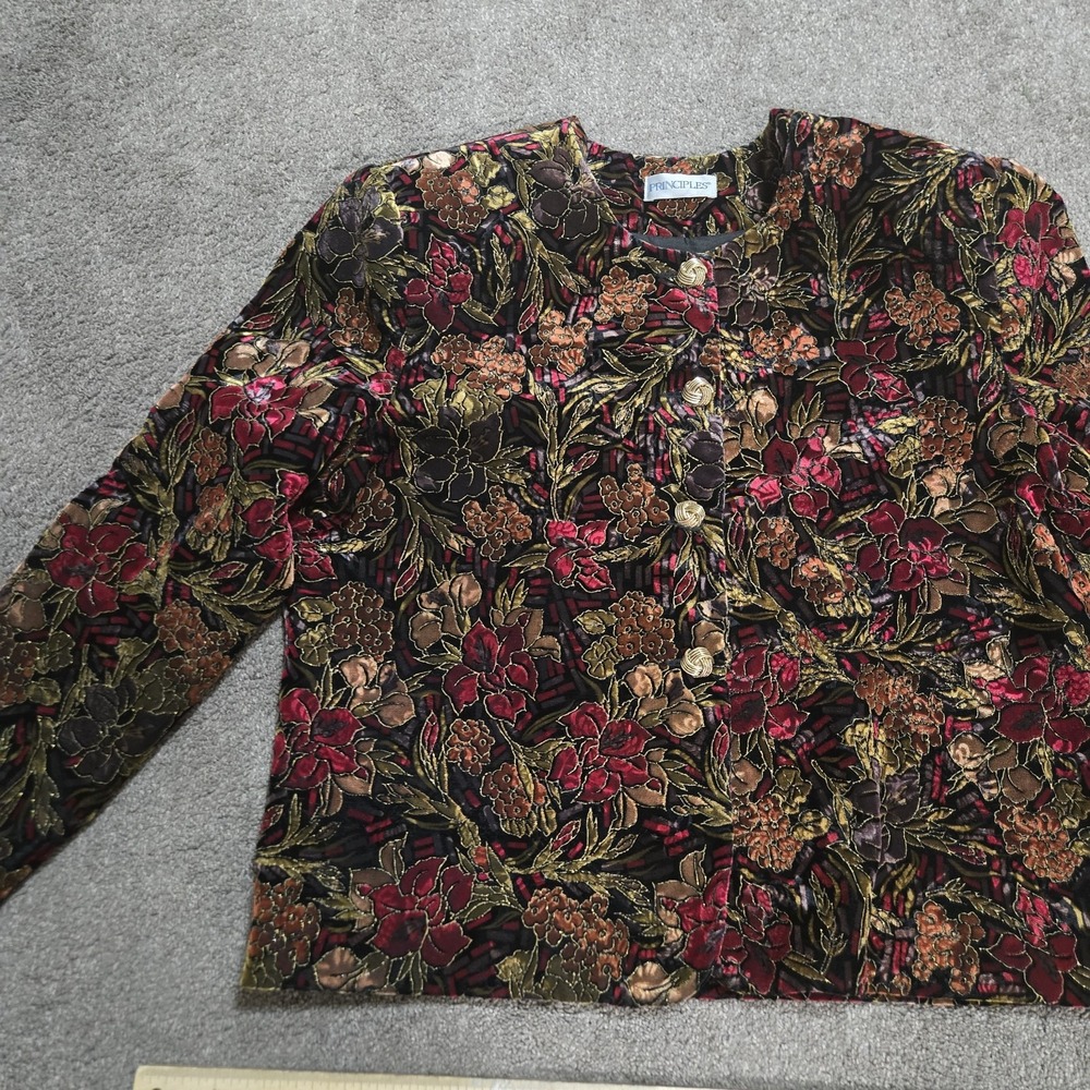 Principles Evening Blazer Women's Size 10 Black‎ Red Lined Gold Buttons Velvet